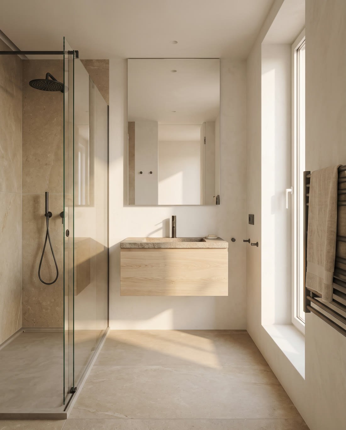 Baño reformado con ducha de obra y alicatado a plomo